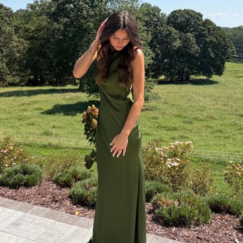 Azazie Seona Olive green maxi dress